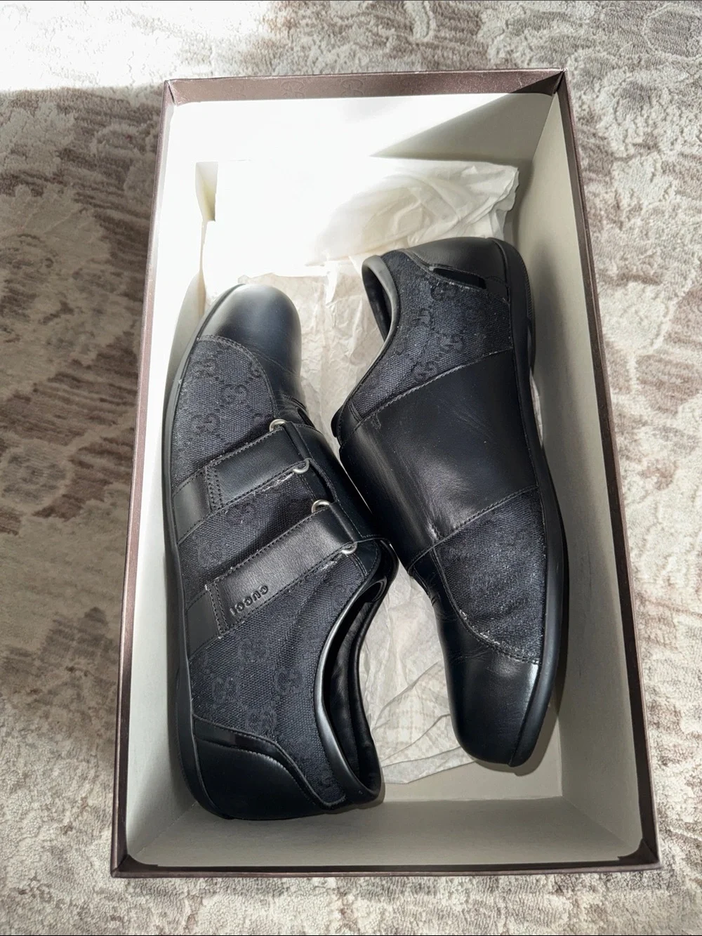 Gucci Black Leather & Monogram Canvas Men's Low-Top Sneakers